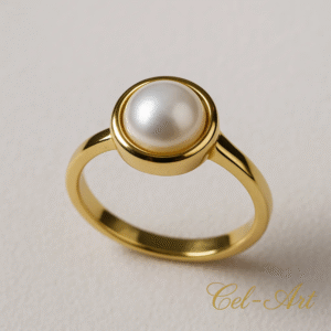 Złoty pierścionek z perłą na środku