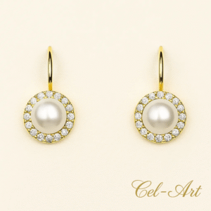 Złote kolczyki 585 z perłami otoczona cyrkoniami
