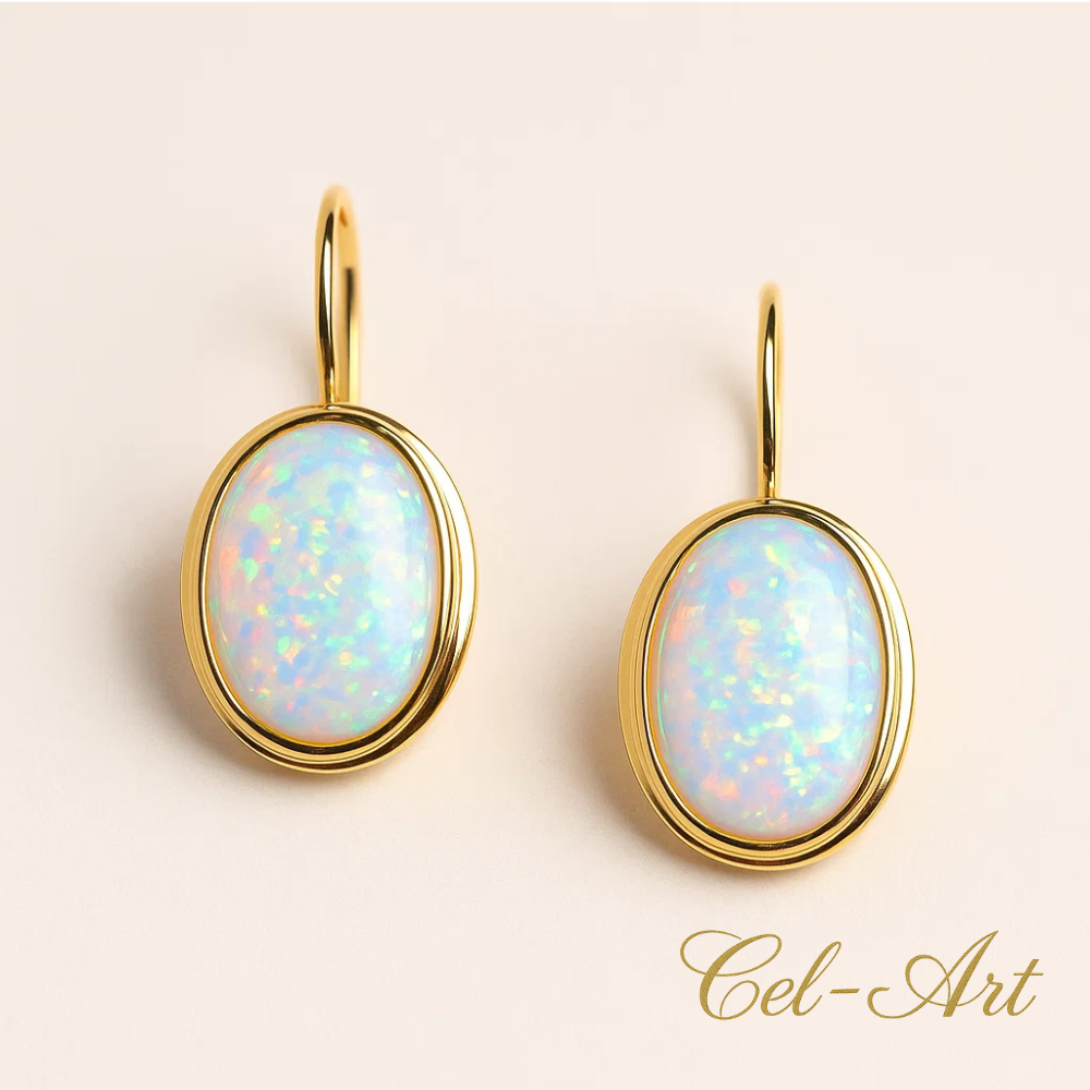 Złote kolczyki 585 z opalitem owalne