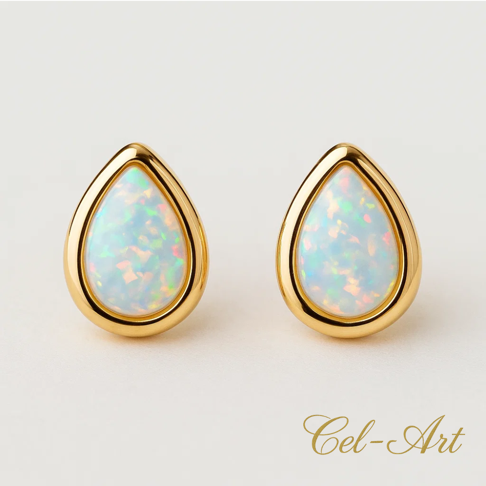 kolczyki złoto 585 z opalem białym – Busko-Zdrój Cel-Art