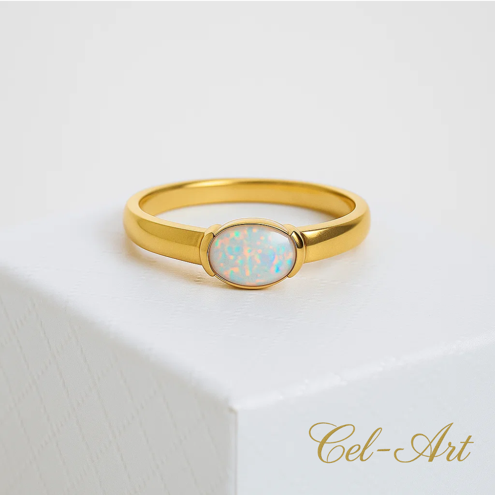 złoty pierścionek 585 z opalem mniejszy